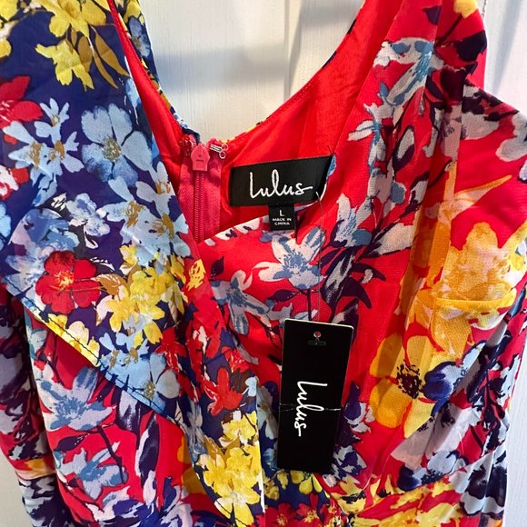 NWT Lulus “Radiant Ruby Red Floral Print” Chiffon Maxi Dress - Picture 8 of 8